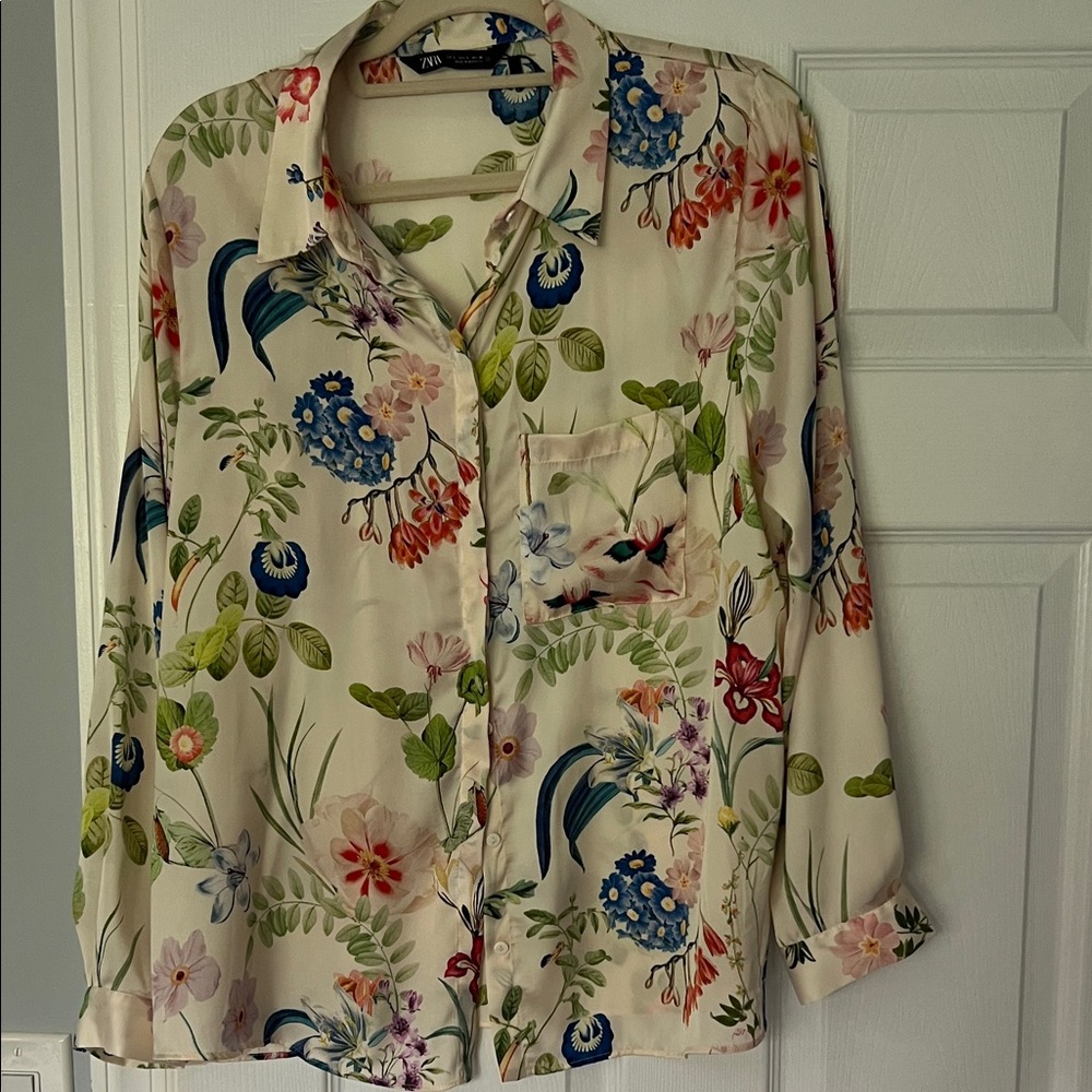 Zara Cream Floral Blouse - Multicolor